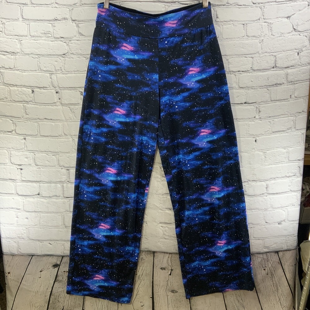 Pull On Pants Galaxy Print Womens Sz‎ L Stretch Blue Stars